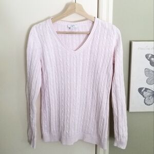 Ann Taylor LOFT Pale Pink Cotton Cable V-neck Sweater, S, EUC.